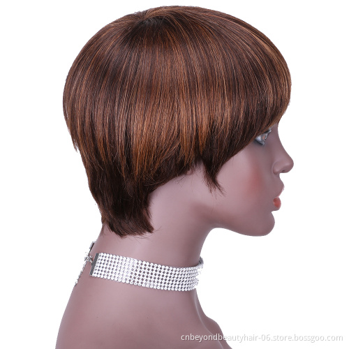 Short Bob Wig with Bangs, Straight Black Bob  pixie cut wigs, full machine made human hair Wigs for Black Women 6 Inch
